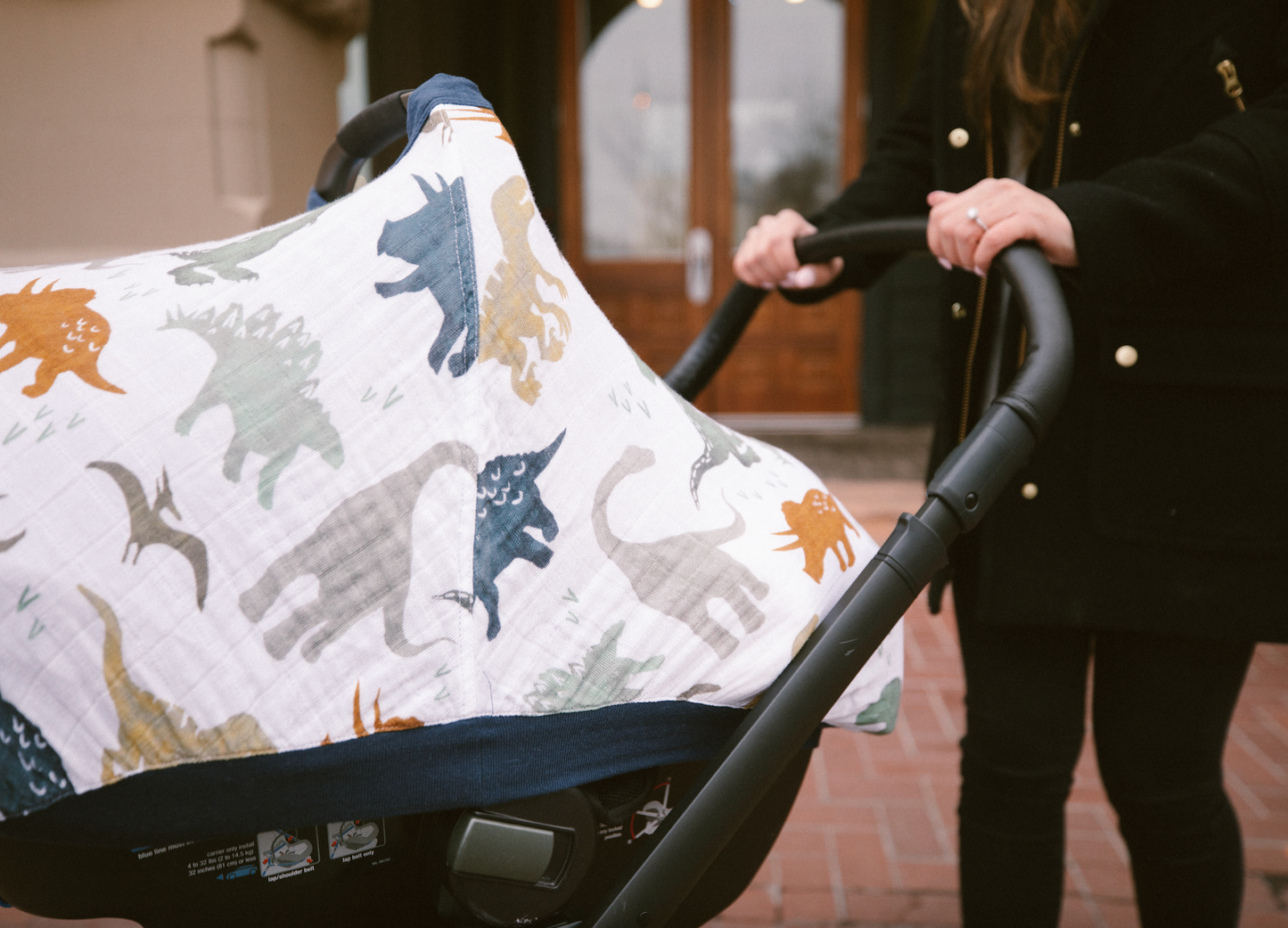 COTTON MUSLIN CAR SEAT CANOPY - DINO FRIENDS