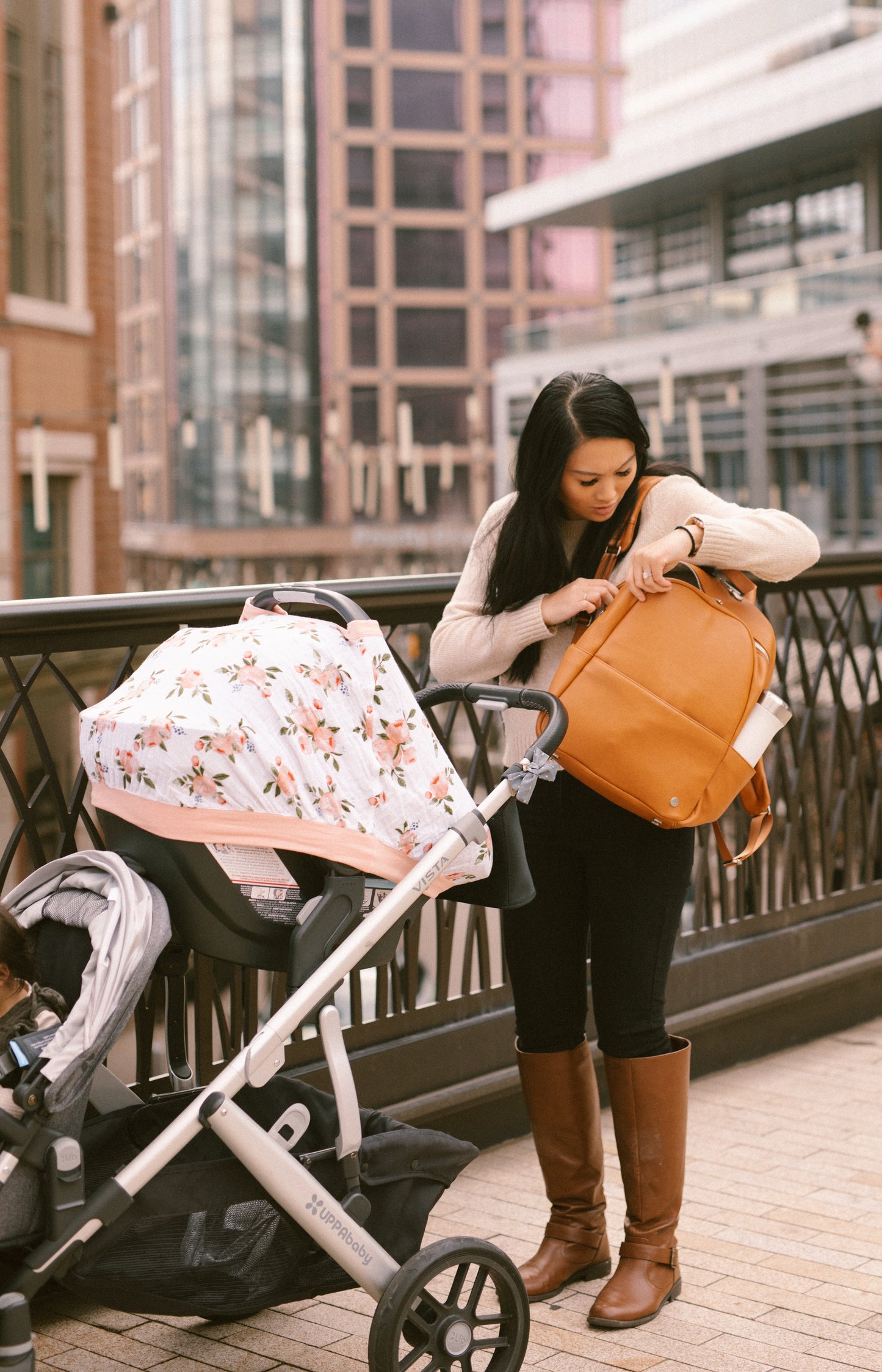 COTTON MUSLIN CAR SEAT CANOPY - WATERCOLOR ROSE