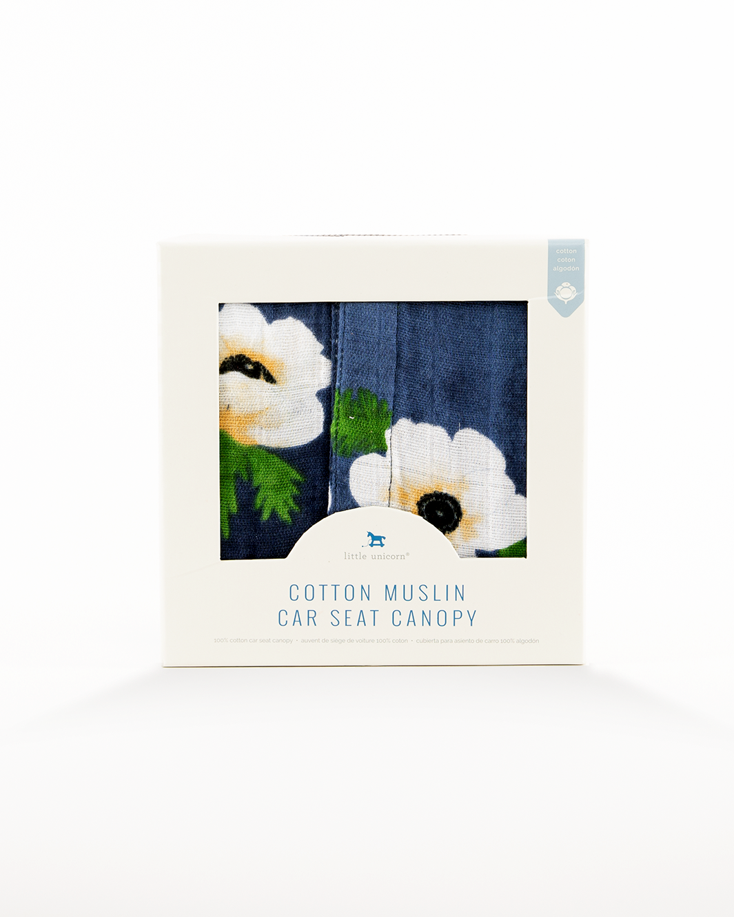 COTTON MUSLIN CAR SEAT CANOPY - WHITE ANEMONE