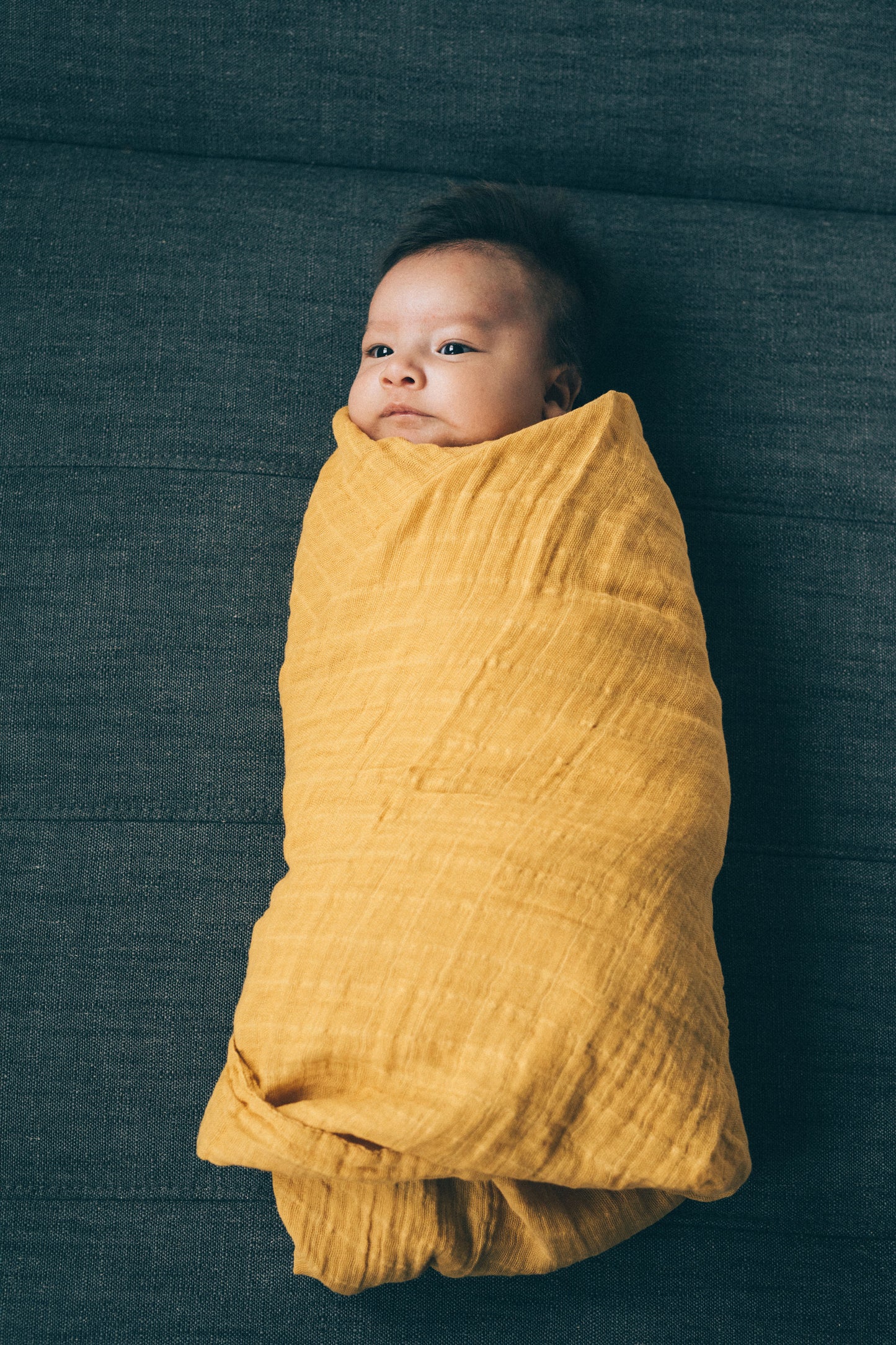 COTTON MUSLIN SWADDLE BLANKET - MUSTARD