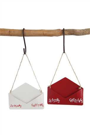 "SEASONS GREETINGS" METAL ENVELOPE ORNAMENTS